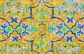 The traditional Mudejar style glazed tiles in Alcazar Palace in Seville, Spain