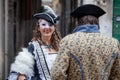 Venice, Italy - February, 2019: Carnival of Venice, typical Italian tradition and festivity with masks in Veneto.