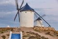 Traditional antique windmills at sunset in Spain. Consuegra, Toledo