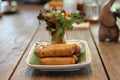 Fried spring rolls on white plate Royalty Free Stock Photo