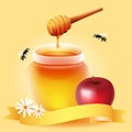 Traditional apple and honey. Design for Jewish New Year.