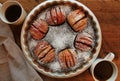 Traditional apple pie, fruit dessert, tart on wooden rustic table. Top view Royalty Free Stock Photo