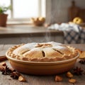 Delicious homemade apple pie on a wooden table Royalty Free Stock Photo