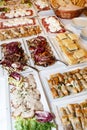Traditional Apulean antipasti served on table during Italian wedding or celebration, above view Royalty Free Stock Photo
