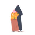Traditional Arab Family, Mother and Daughter Characters. Saudi Woman and Girl Wear National Clothes Hijab or Abaya