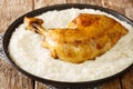 Traditional Arabian dish Saleeg of creamy white rice served with chicken close-up in a plate. horizontal Royalty Free Stock Photo