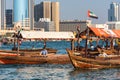 Traditional arabic boats at Dubai creek, UAE Royalty Free Stock Photo