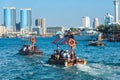 Traditional arabic boats at Dubai creek, UAE Royalty Free Stock Photo