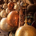 Traditional arabic brass lampshades on display in Cairo, Egypt market