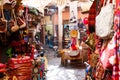 Traditional arabic busy and colorful bazaar market in Marrakesh, Morocco, Africa