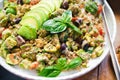 Traditional Arabic fattoush. salad close-up on a plate. horizontal Royalty Free Stock Photo