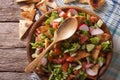 Traditional Arabic fattoush salad closeup. Horizontal top view