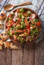 Traditional Arabic fattoush salad on a plate. vertical top view Royalty Free Stock Photo