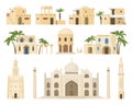 Traditional Arabic houses set vector flat illustration ethnic Islamic architecture facades