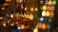 Traditional arabic lamps for sale at the night arabic market. Royalty Free Stock Photo