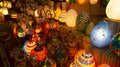 Traditional arabic lamps for sale at the night arabic market. Royalty Free Stock Photo