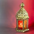 Traditional arabic lantern lit up for celebrating holy month of Ramadan Royalty Free Stock Photo