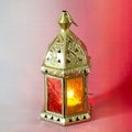 Traditional arabic lantern lit up for celebrating holy month of Ramadan Royalty Free Stock Photo