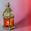 Traditional arabic lantern lit up for celebrating holy month of Ramadan Royalty Free Stock Photo