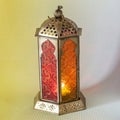 Traditional arabic lantern lit up for celebrating holy month of Ramadan Royalty Free Stock Photo