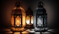 Traditional Arabic lanterns lit up for celebrating the Holy Month of Ramadan, Generative Ai Royalty Free Stock Photo