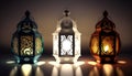 Traditional Arabic lanterns lit up for celebrating the Holy Month of Ramadan, Generative Ai Royalty Free Stock Photo