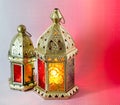 Traditional arabic lanterns lit up for celebrating holy month of Ramadan Royalty Free Stock Photo