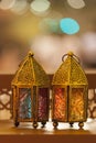 Traditional arabic lanterns lit up in Ramadan, or Diwali Royalty Free Stock Photo