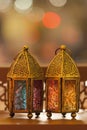 Traditional arabic lanterns lit up for Ramadan, Eid, Diwali Royalty Free Stock Photo