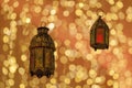 Traditional arabic lanterns lit up in Ramadan Royalty Free Stock Photo