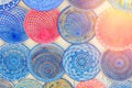 Traditional arabic patterns on coloured plates at the gift shop, Sidi Bou Said, Tunisia Royalty Free Stock Photo