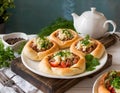 Traditional Arabic Sfihas on a Wooden Board, Ready to Serve