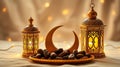 Traditional Arabic Tea Set with Lanterns on White Background, Warm and Inviting Atmosphere Royalty Free Stock Photo