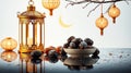 Traditional Arabic Tea Set with Lanterns on White Background, Warm and Inviting Atmosphere Royalty Free Stock Photo