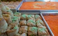 Traditional arabic and turkish sweets pastry dessert kadaif kunafa, baklava, with pistachio