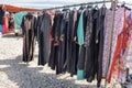 Traditional arabic women embroidered dresses sold at the street bedouin market