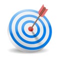 Traditional archery target with blue rings and red arrow in bullseye Royalty Free Stock Photo