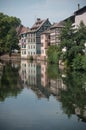 Traditional architecture and channel at little France quarter in Strasbourg