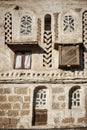 Traditional architecture details in sanaa old town buildings in yemen Royalty Free Stock Photo