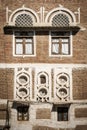 Traditional architecture details in sanaa old town buildings in yemen Royalty Free Stock Photo