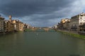 View of Arno river and traditional Florentine architecture along the river. Royalty Free Stock Photo
