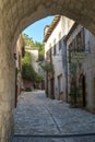 Traditional architecture lines the narrow streets of travel destination Penne d`Agenais