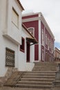 Stairs lined by residential houses