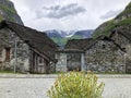 Traditional architecture and old houses of the Bignasco village The Maggia Valley or Valle Maggia or Maggiatal Royalty Free Stock Photo