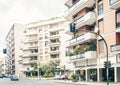 Traditional architecture of Sicily in Italy, street of Catania, facade of buildings