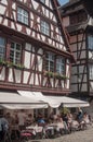 traditional architecture with terrace restaurant at little France quarter in Strasbourg