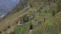 Traditional architecture and terraced fields in Taulung, Annapurna Conservation Area, Nepal. Royalty Free Stock Photo