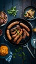 Traditional Argentine barbecue with sausages and cow meat Royalty Free Stock Photo