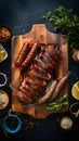 Traditional Argentine barbecue with sausages and cow meat