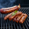 Traditional Argentine cuisine sausage and cow ribs on the grill